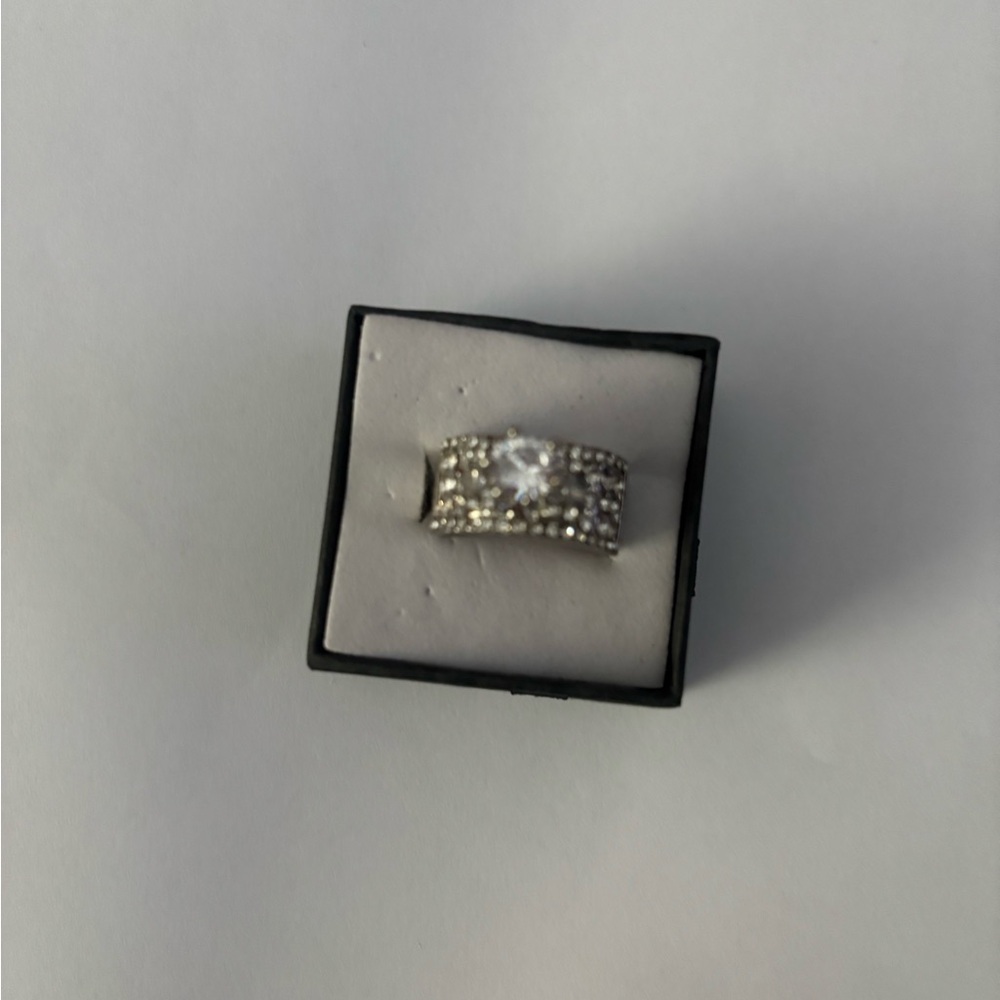 Sparkling Silver Multi-Row  Costume Crystal Ring - Silver